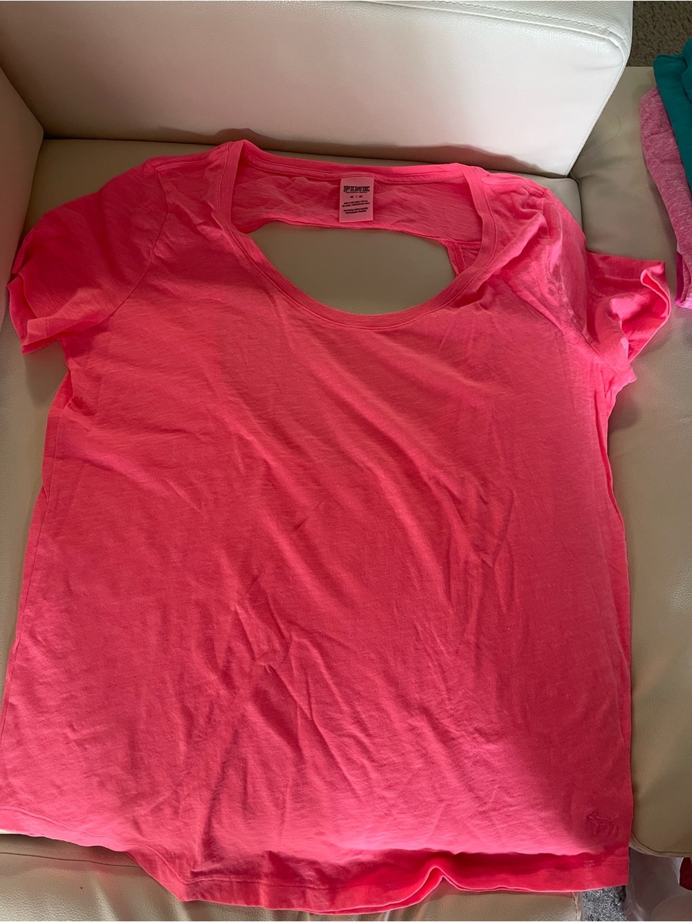 PINK Victoria's Secret Neon Pink Short Sleeve Scoop Back Tee